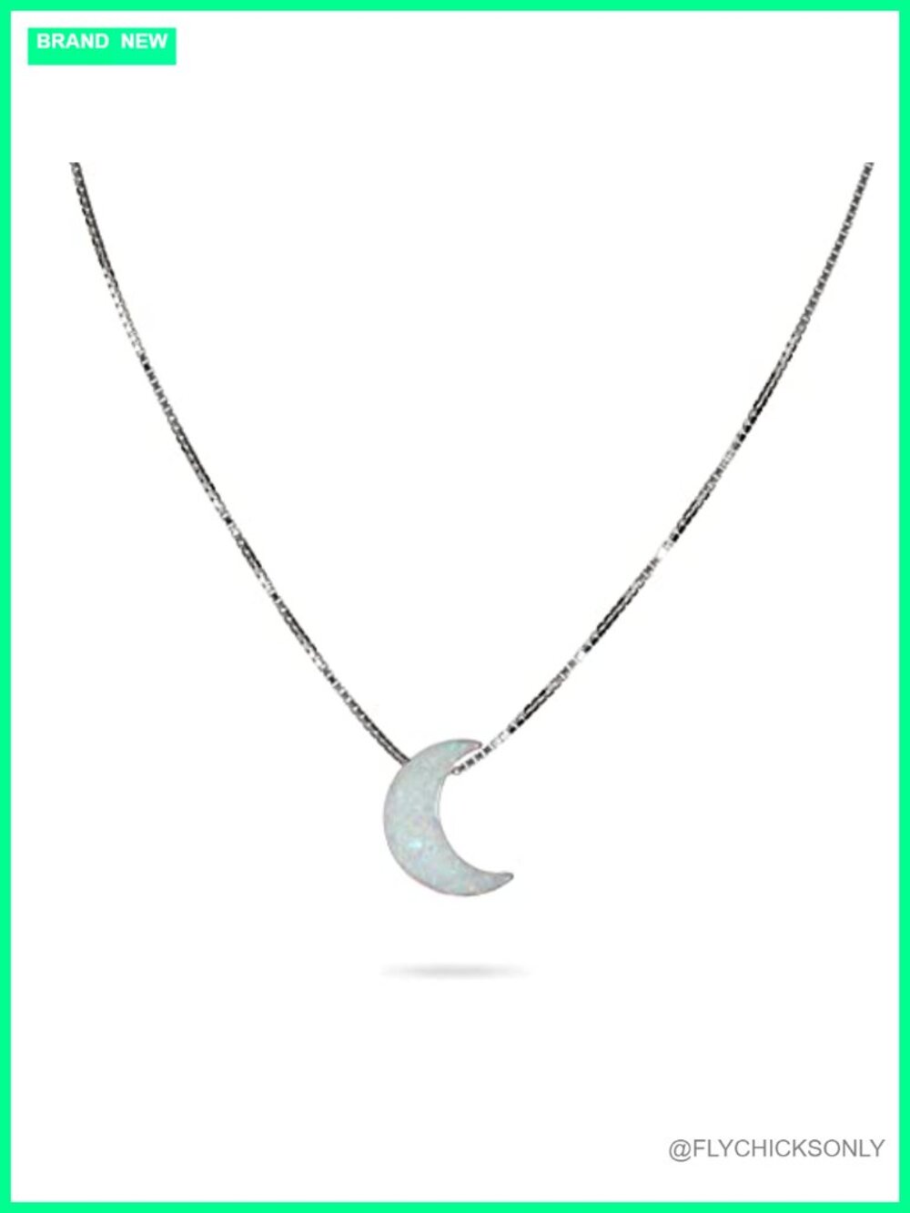 Dainty White Opal Crescent Moon Pendant Necklace Sterling Silver 16+2"